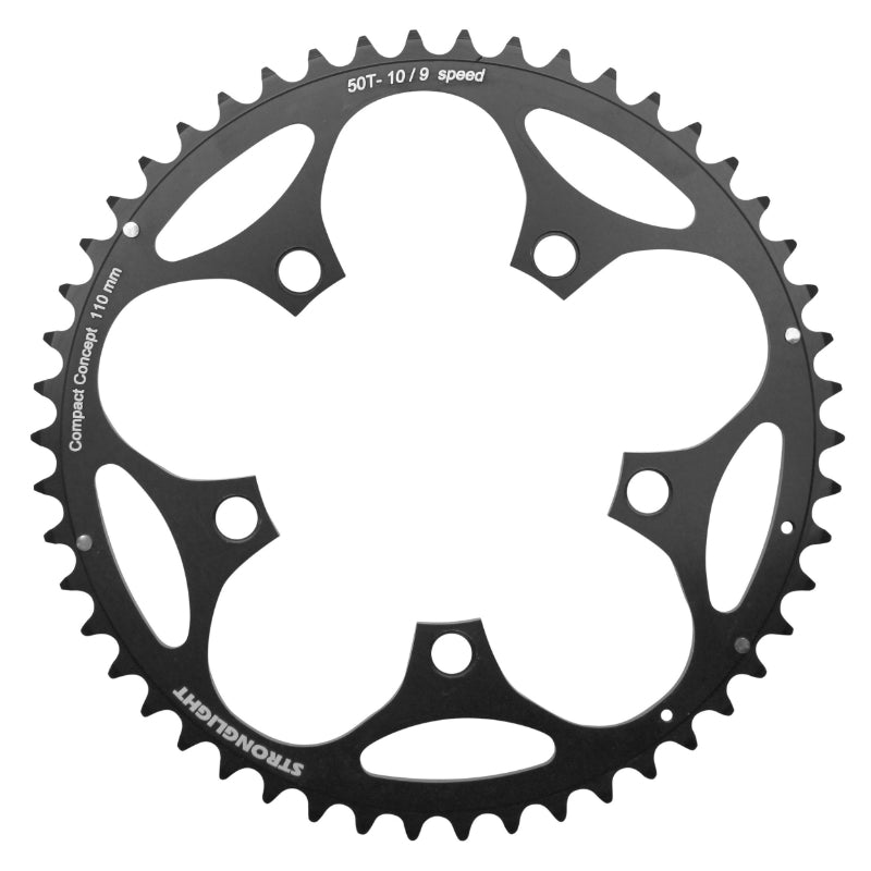 Plateau Route 5 branches Ø 110 Stronglight Dural 50 dents Extérieur Noir Type Shimano 9-10V.