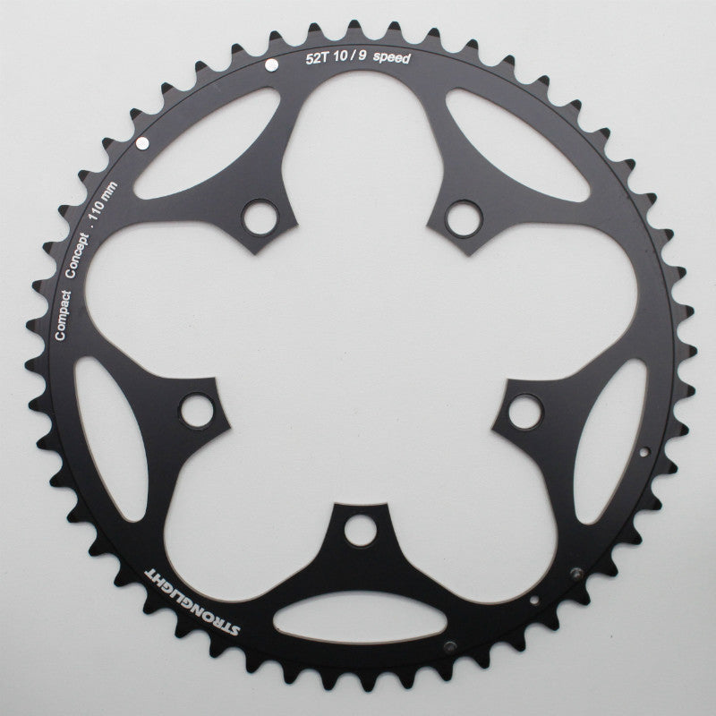 Plateau Route 5 branches Ø 110 Stronglight Dural 52 dents Extérieur Noir Type Shimano 10-9V.