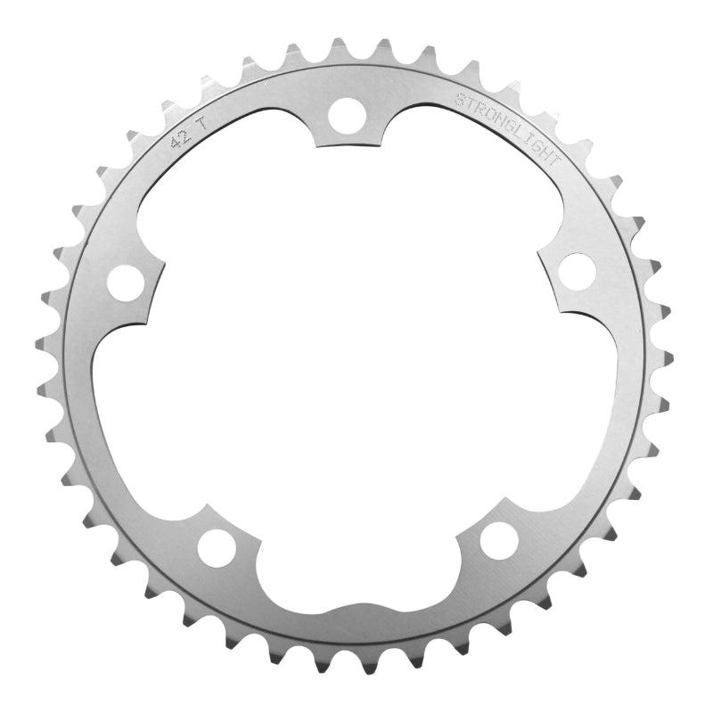 Plateau Route 5 branches Ø 130 Stronglight Dural 42 dents Intérieur Argent Type Shimano 8-9V.