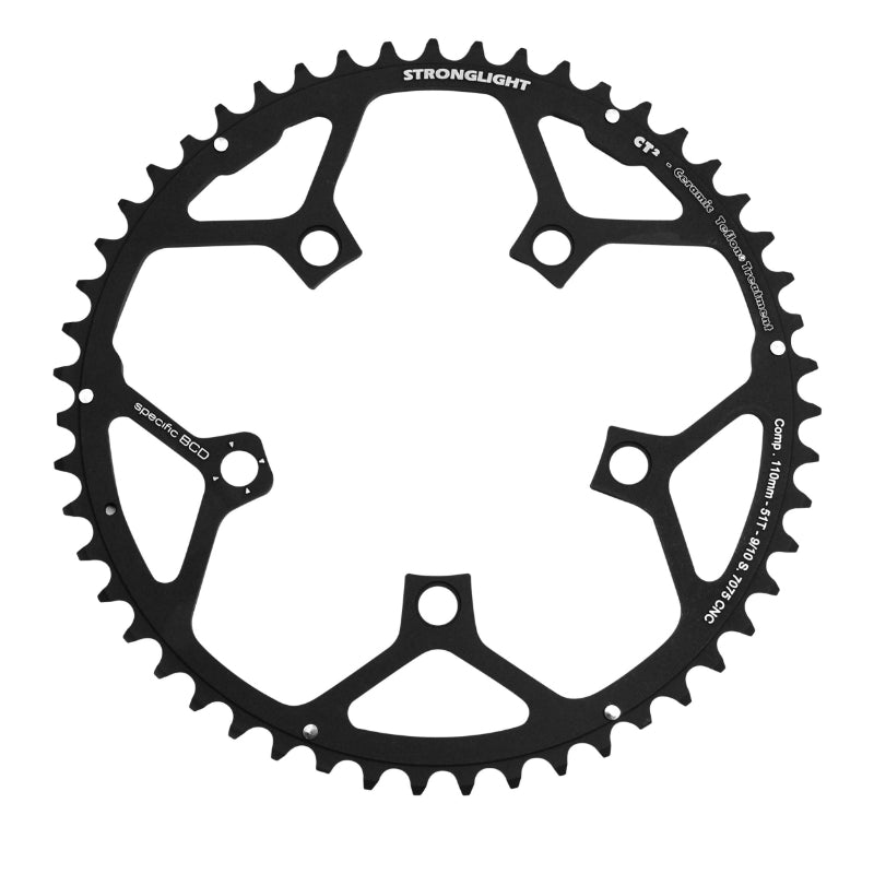 Plateau Route 5 branches Ø 110 Stronglight Ultra Torque 51 dents Extérieur Campagnolo Noir Ct2 Stronglight Record Carbon - Chorus Carbon - Athena Alu 11V.