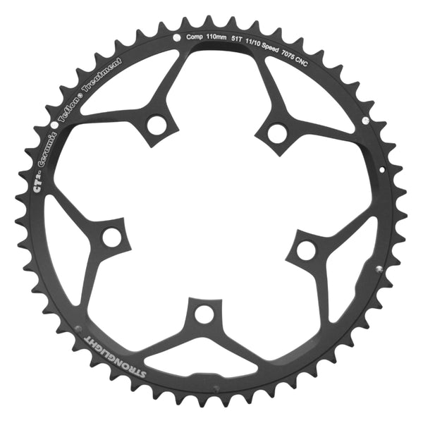 Plateau Route 5 branches Ø 110 Stronglight Ct2 51 dents Extérieur Noir Type Shimano 10-11V.