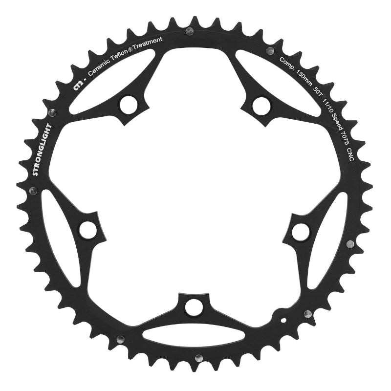 Plateau Route 5 branches Ø 130 Stronglight Ct2 50 dents Extérieur Noir Type Shimano 10-11V.