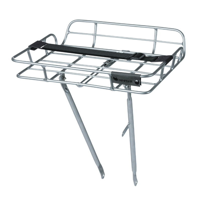 Porte Bagage Vélo Avant Plateforme Portland A Tringles Basil Avec Rebords Alu Argent Réglable 28''-26" (Poids Maxi 10 Kg