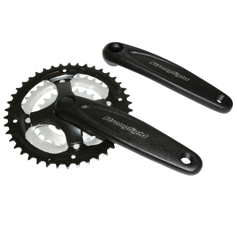 Pédalier VTT Stronglight Argos 8-9V. Alu Argent Grand Plateau Noir 170 mm 42-34-24 (Boîtier 113 mm)