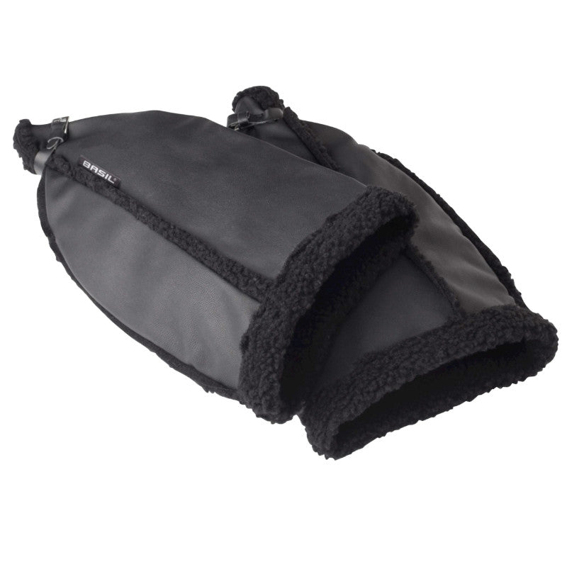 Manchon-Protège Main Vélo Basil Warmers Imitation Cuir Noir (Contre Le Froid Et L'Humidite)