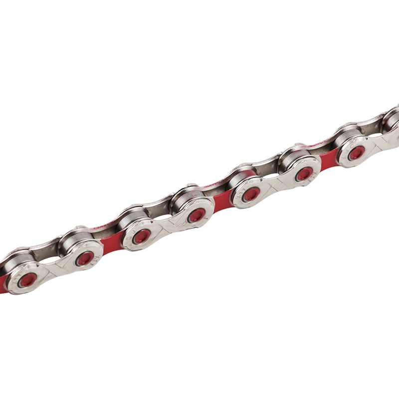 Chaîne Vélo 11V. Route-VTT Newton Kmc Argent-Rouge 116 Maillons Compatible Shimano-Sram (Offre Spéciale)