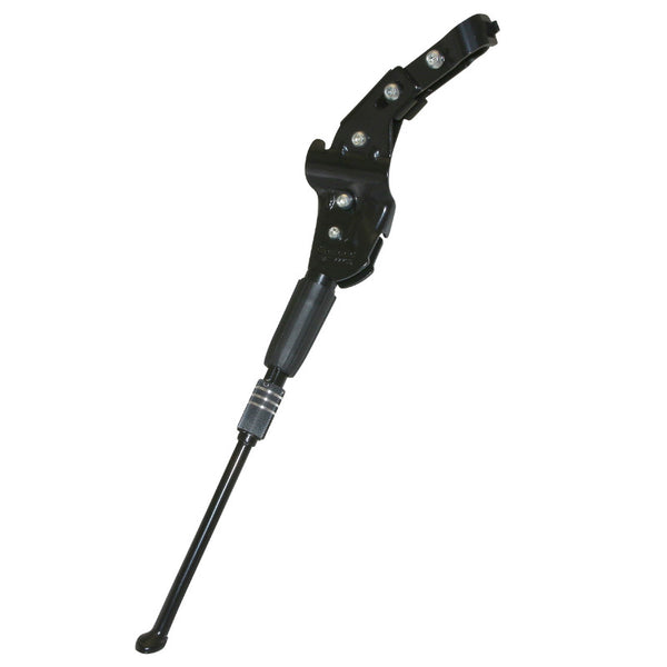 Béquille Vélo Laterale Arrière P2R 24-28" Réglable Fixation Base-Hauban Alu Noir (Compatible Disque De Frein AR)
