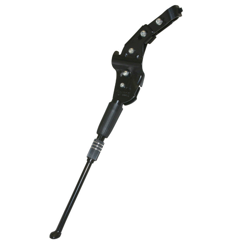 Béquille Vélo Laterale Arrière P2R 24-28" Réglable Fixation Base-Hauban Alu Noir (Compatible Disque De Frein AR)