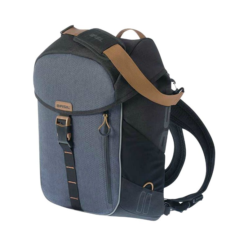 Sacoche Arrière Sac A Dos Vélo Laterale Basil Miles Droit-Gauche Systeme Fixation Hook-On Waterproof 17L Bleu-Noir (Possibilite Sac Bandouliere + Sac A Dos) (44X14X31 cm)