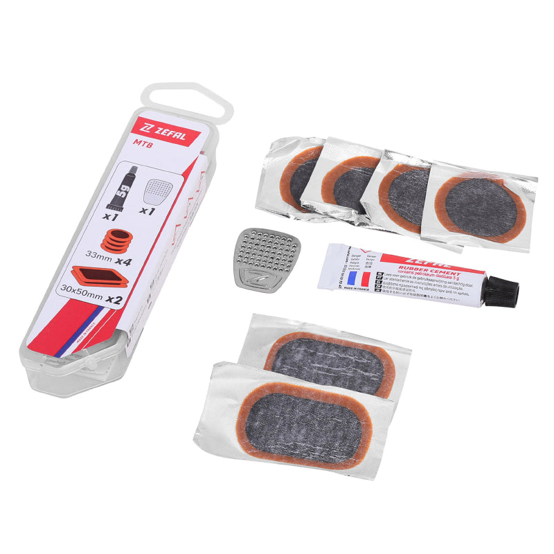 Kit Réparation Pneu Tubeless VTT Zefal Par L'Intérieur Avec Rustines - Boite (4 Patchs 33 mm + 2 Patchs 50X30 mm + Colle