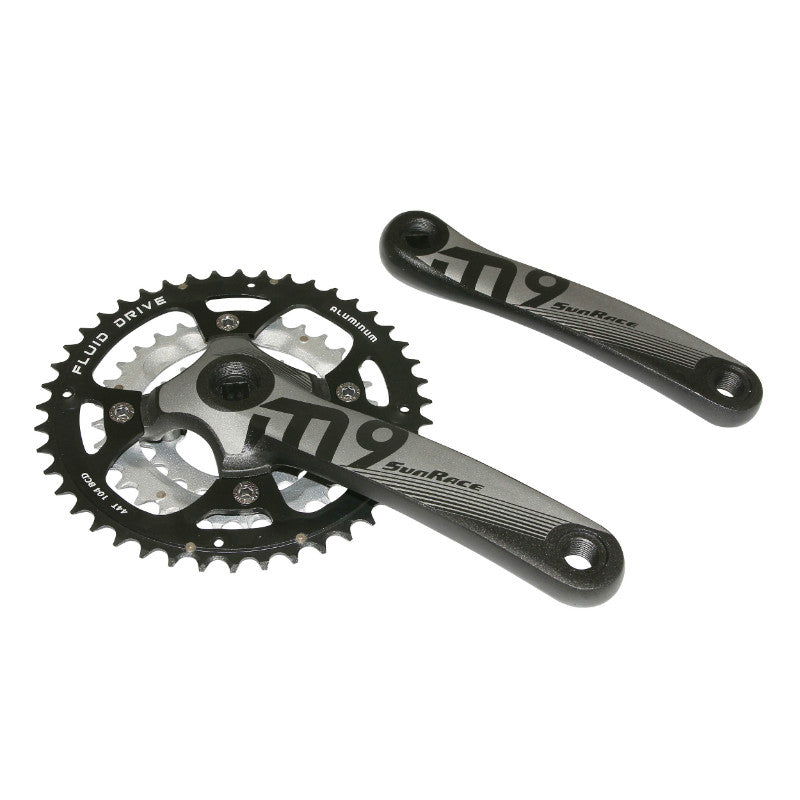 Pédalier VTT Sunrace 7-8-9V. M9 Alu Noir 175 mm 44-32-22 - Boîtier 122.5 mm