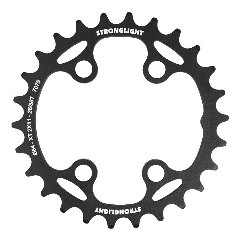 Plateau VTT 4 branches Ø 64 Pour Shimano Xt M8000-Slx M7000 Double Stronglight 26 dents Intérieur Noir 11V. Non Filete