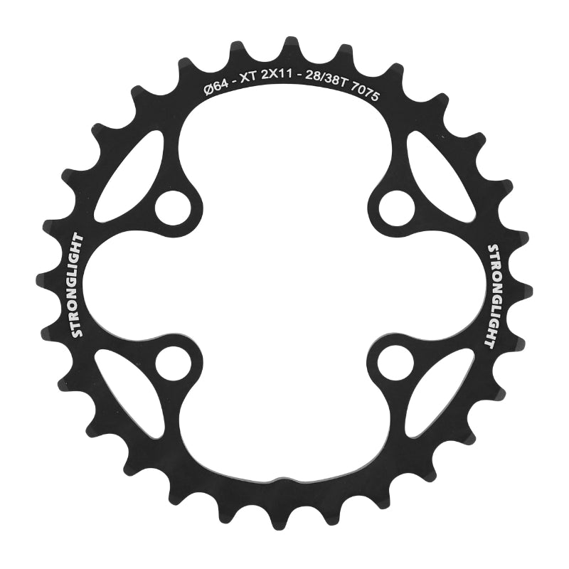 Plateau VTT 4 branches Ø 64 Pour Shimano Xt M8000-Slx M7000 Double Stronglight 28 dents Intérieur Noir 11V. Non Filete