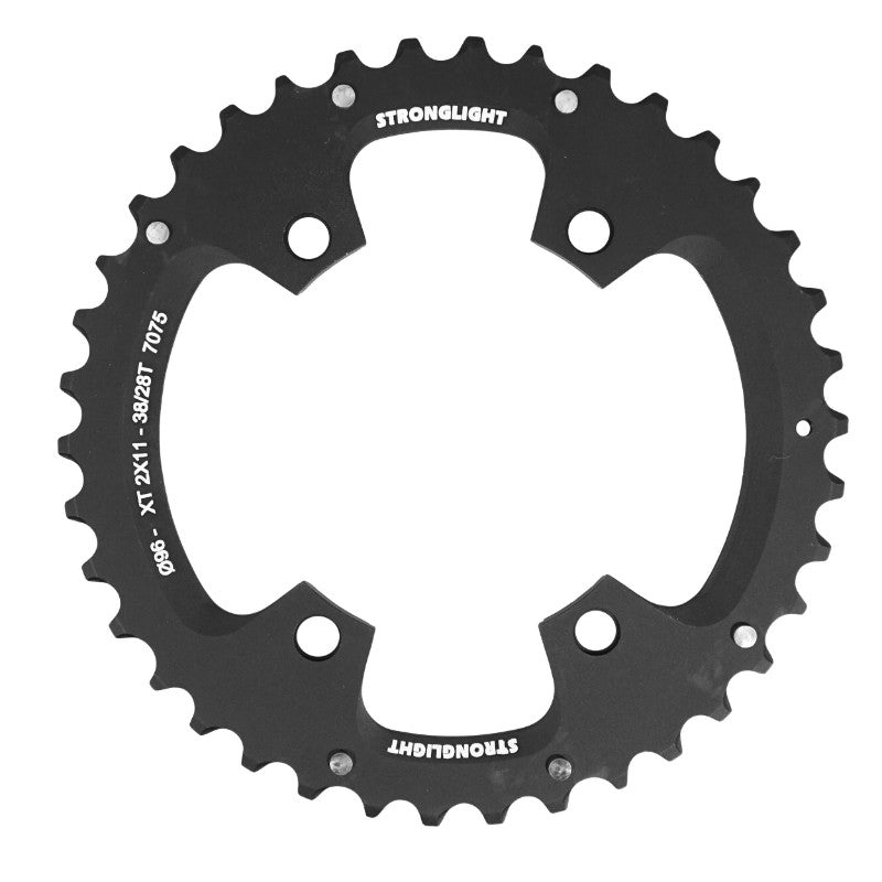 Plateau VTT 4 branches Ø 96 Pour Shimano Xt M8000-Slx M7000 Double Stronglight 38 dents Extérieur Noir 11V. Non Filete
