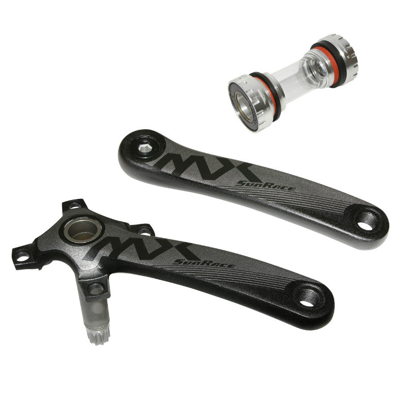 Manivelles VTT Sunrace 11-12V. Mx Alu Noir 175 mm Axe Intégré Pour Mono Diam. 96 mm (Sans Plateau) Avec Cuvettes (Pédalier Sans Plateau Aussi Compatible 10V.)