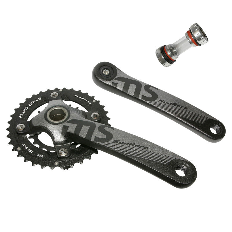 Pédalier VTT Sunrace 10V. Ms10 Alu Noir 175 mm 36-22 Intégré Avec Cuvette Filete