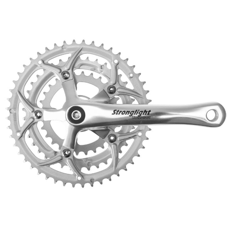 Pédalier Route Stronglight 9-10V. Impact Argent 175 mm 52-42-30 Compatible 8V. (Axe Carré 115 mm)