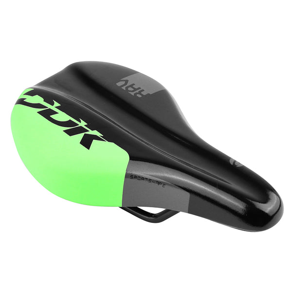 Selle Junior Newton Rav Noir Deco Vert 210X130 mm Avec Trou Central Rail Acier Noir