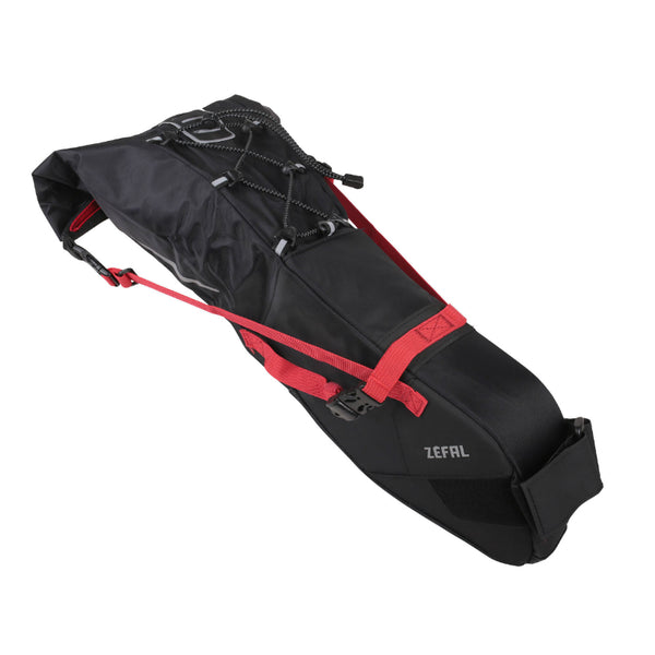 Sacoche De Selle Vélo Zefal Z Adventure R11 Noir-Rouge Étanche Fixation Velcro 11L ( L 56 cm X L 15 cm X 17 cm) Charge M