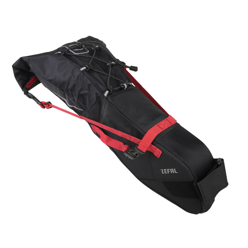 Sacoche De Selle Vélo Zefal Z Adventure R11 Noir-Rouge Étanche Fixation Velcro 11L ( L 56 cm X L 15 cm X 17 cm) Charge Maxi 5Kgs