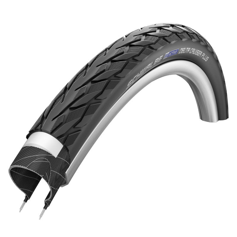 Pneu VTC Urbain 700 X 28 Schwalbe Delta Cruiser Plus Noir Tr (28-622) Renfort Green Guard Flanc Reflex
