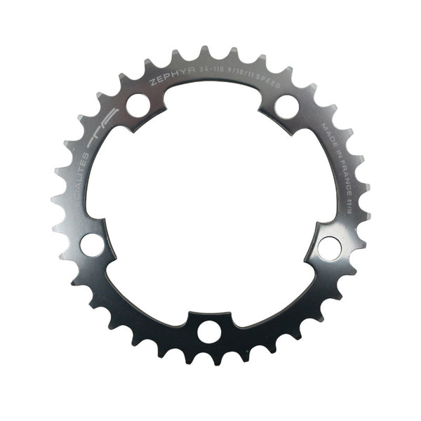 Plateau Route 5 branches Ø 110 Ta Zephyr 34 dents Intérieur Argent Alu 7075 Type Shimano 9-10V.