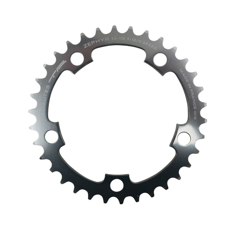 Plateau Route 5 branches Ø 110 Ta Zephyr 34 dents Intérieur Argent Alu 7075 Type Shimano 9-10V.