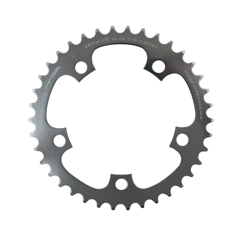 Plateau Route 5 branches Ø 110 Ta Zephyr 38 dents Intérieur Argent Alu 7075 Type Shimano 9-10V.