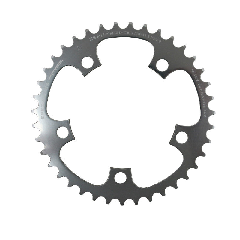 Plateau Route 5 branches Ø 110 Ta Zephyr 39 dents Intérieur Argent Alu 7075 Type Shimano 9-10V.