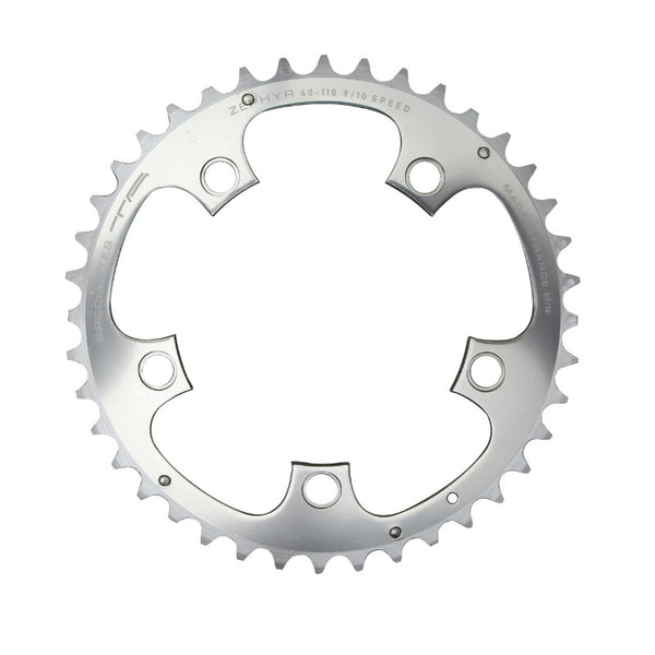 Plateau Route 5 branches Ø 110 Ta Zephyr 40 dents Extérieur Argent Alu 7075 Type Shimano 9-10V.