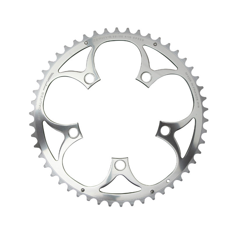 Plateau Route 5 branches Ø 110 Ta Zephyr 50 dents Extérieur Argent Alu 7075 Type Shimano 9-10V.
