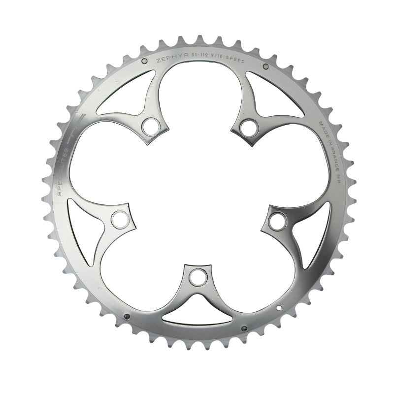 Plateau Route 5 branches Ø 110 Ta Zephyr 51 dents Extérieur Argent Alu 7075 Type Shimano 9-10V.