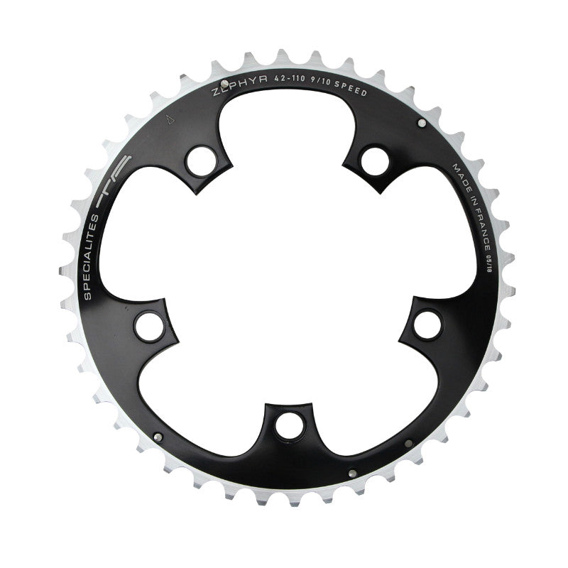 Plateau Route 5 branches Ø 110 Ta Zephyr 42 dents Extérieur Noir Alu 7075 Type Shimano 9-10V.