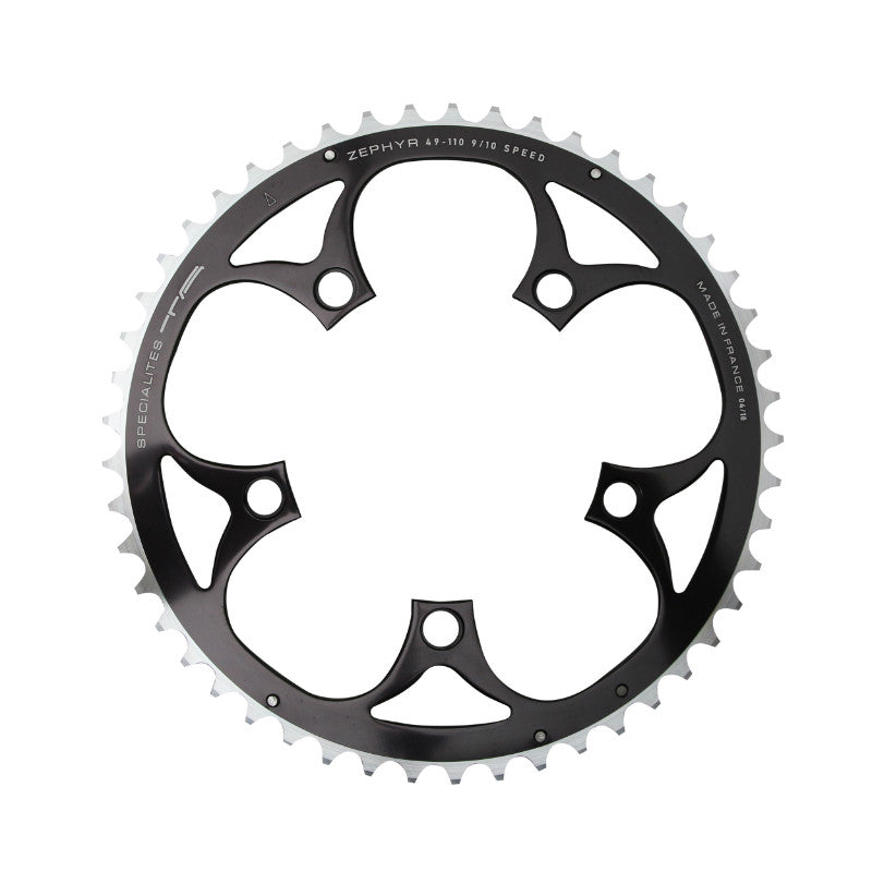 Plateau Route 5 branches Ø 110 Ta Zephyr 46 dents Extérieur Noir Alu 7075 Type Shimano 9-10V.