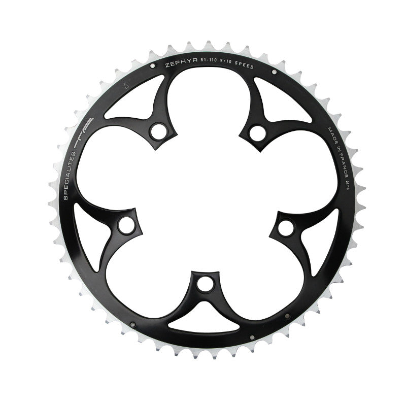 Plateau Route 5 branches Ø 110 Ta Zephyr 51 dents Extérieur Noir Alu 7075 Type Shimano 9-10V.