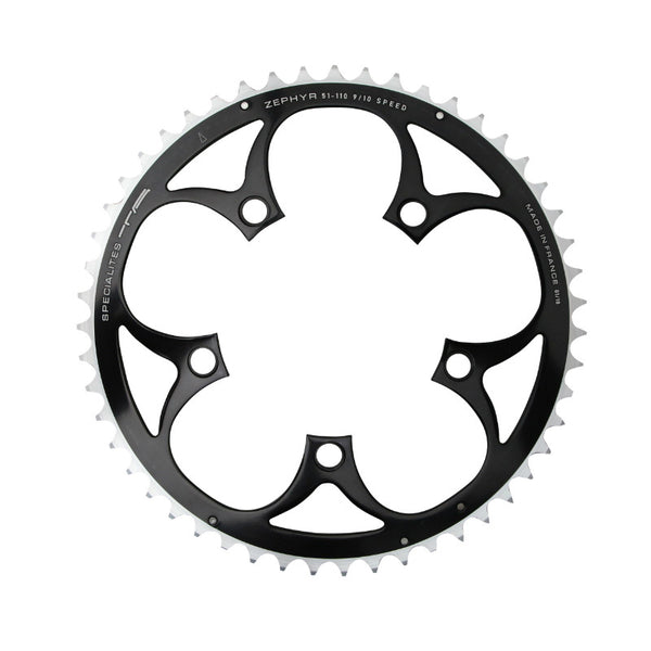 Plateau Route 5 branches Ø 110 Ta Zephyr 51 dents Extérieur Noir Alu 7075 Type Shimano 9-10V.