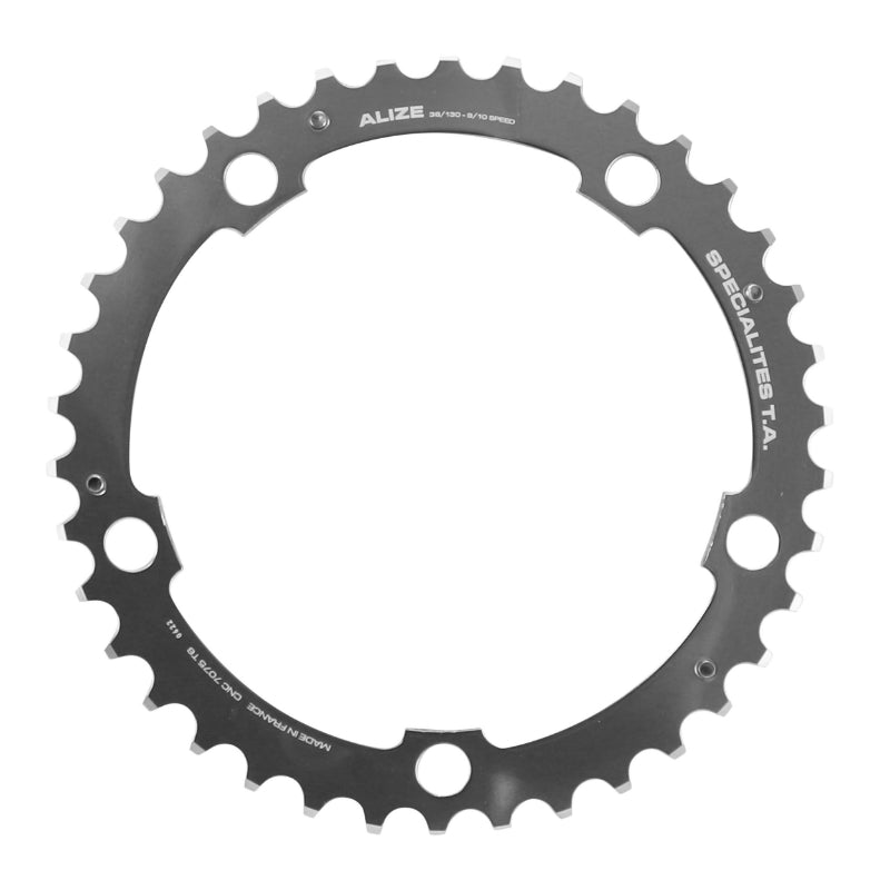 Plateau Route 5 branches Ø 130 Ta Alize Triple 38 dents Milieu Argent Alu 7075 Type Shimano 8-9-10V.