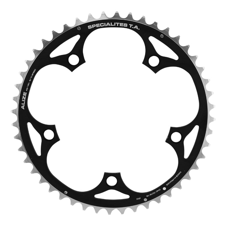 Plateau Route 5 branches Ø 130 Ta Alize 48 dents Extérieur Noir Alu 7075 Type Shimano 8-9-10V.