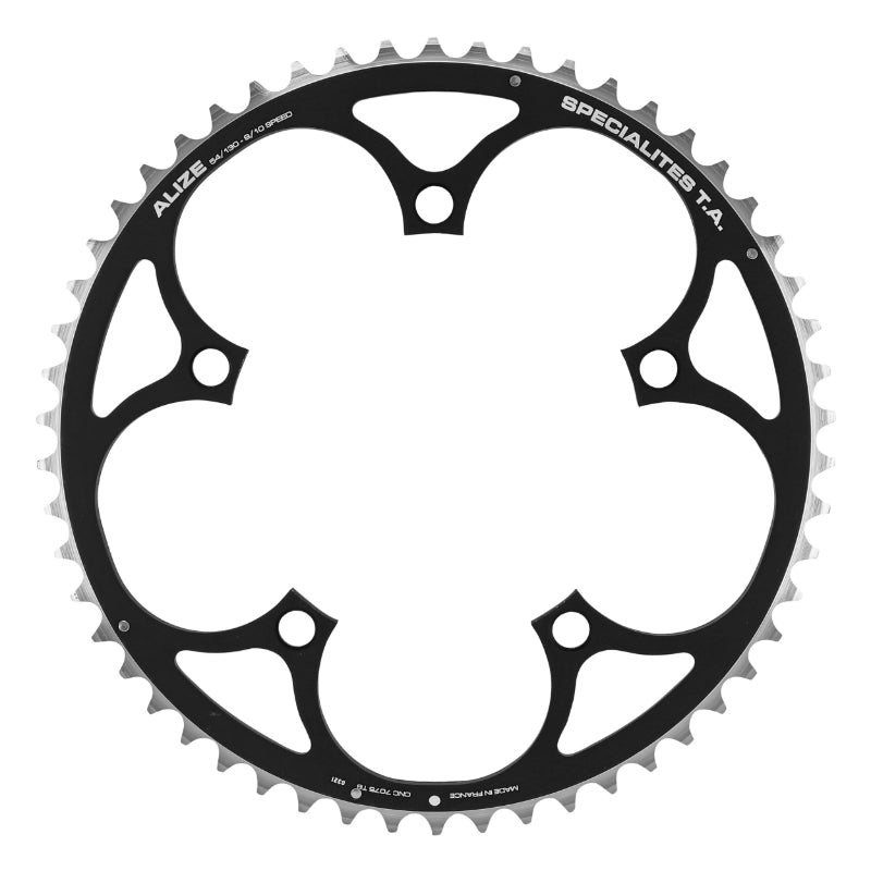 Plateau Route 5 branches Ø 130 Ta Alize 54 dents Extérieur Noir Alu 7075 Type Shimano 8-9-10V.