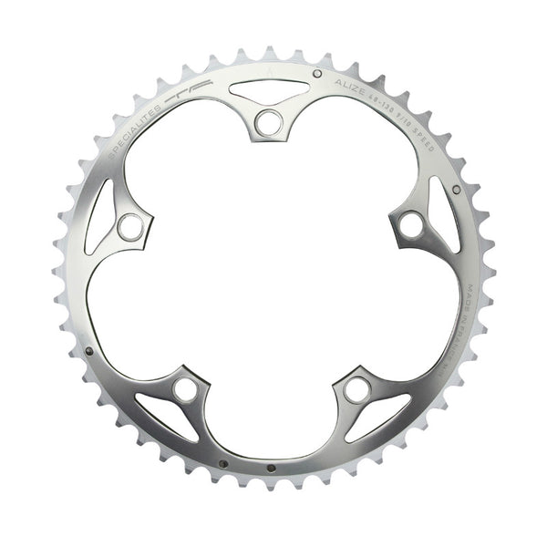 Plateau Route 5 branches Ø 130 Ta Alize 52 dents Extérieur Argent Alu 7075 Type Shimano 8-9-10V.