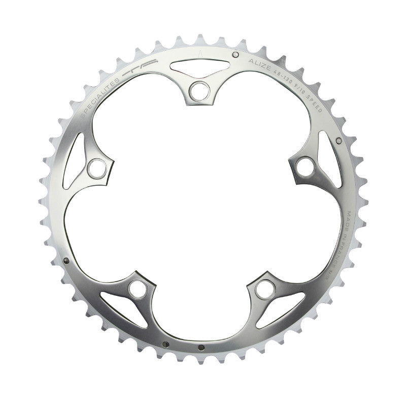 Plateau Route 5 branches Ø 130 Ta Alize 52 dents Extérieur Argent Alu 7075 Type Shimano 8-9-10V.