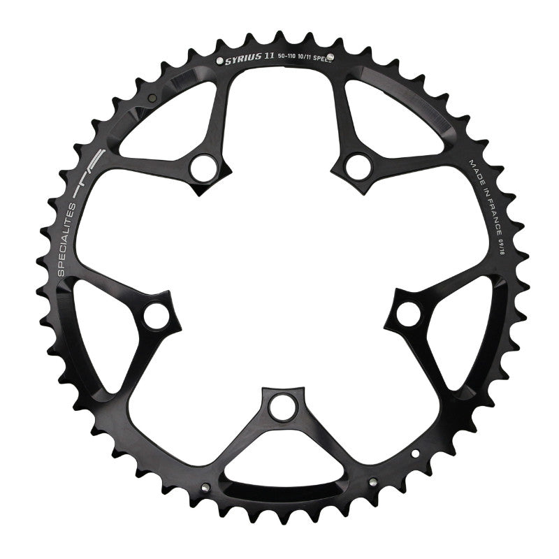 Plateau Route 5 branches Ø 110 Ta Syrius 52 dents Extérieur Noir Alu 7075 Type Shimano 10-11V.