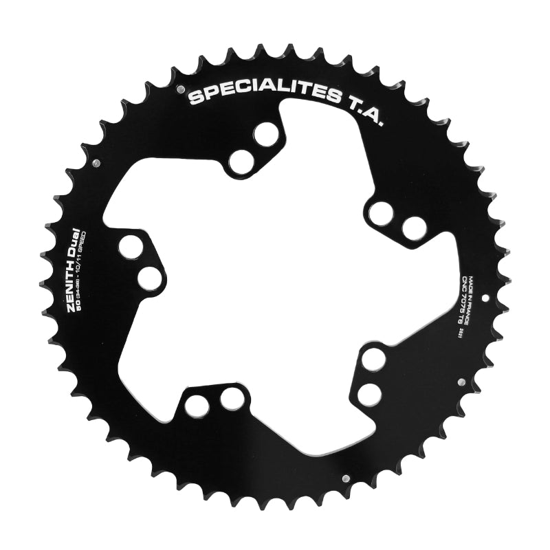 Plateau Route 5 branches Ø 110-130 Pour Pédalier Look Zed Ta 52 dents Extérieur Noir Alu 7075 10-11V.