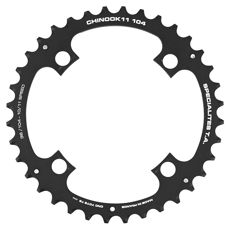 Plateau VTT 4 branches Ø 104 Ta Chinook Double-Triple 36 dents Extérieur Noir Alu Pour Shimano - Sram - Race Face - Fsa 10-11V. (Compatible Milieu En Triple Plateau)
