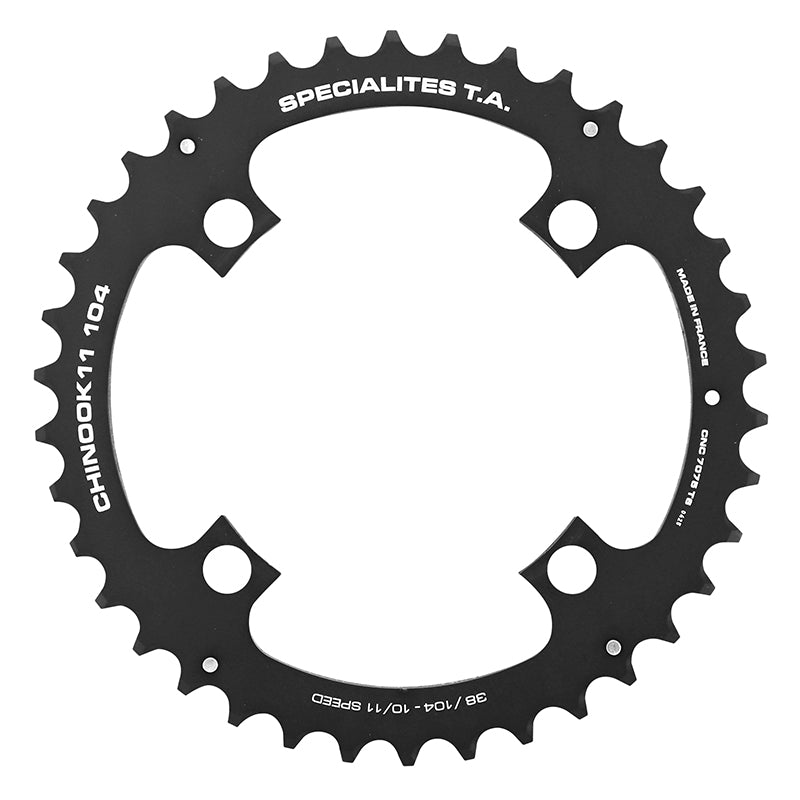Plateau VTT 4 branches Ø 104 Ta Chinook Double-Triple 38 dents Extérieur Noir Alu Pour Shimano - Sram - Race Face - Fsa 10-11V. (Compatible Milieu En Triple Plateau)