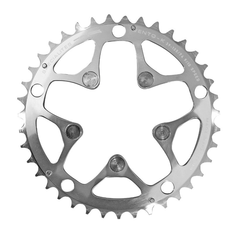 Plateau Route 5 branches Ø 135 Ta Vento Triple 39 dents Porteur Argent Alu 7075 Type Shimano 9-10V.
