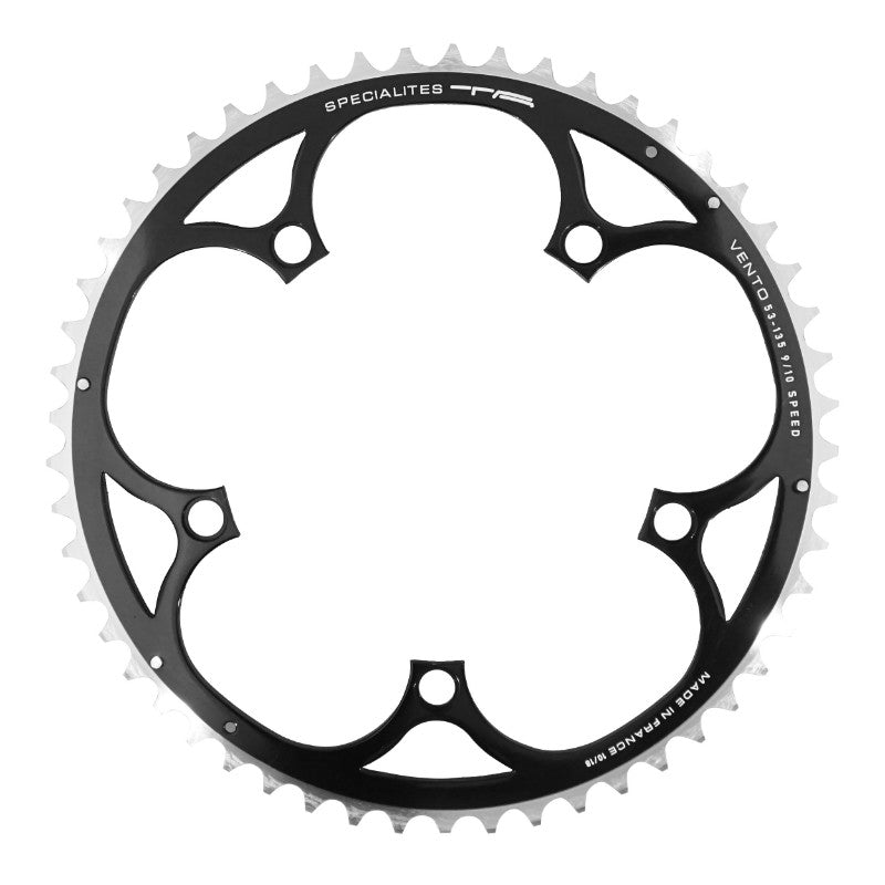 Plateau Route 5 branches Ø 135 Ta Vento 53 dents Extérieur Noir Alu 7075 Type Campagnolo 9-10V.
