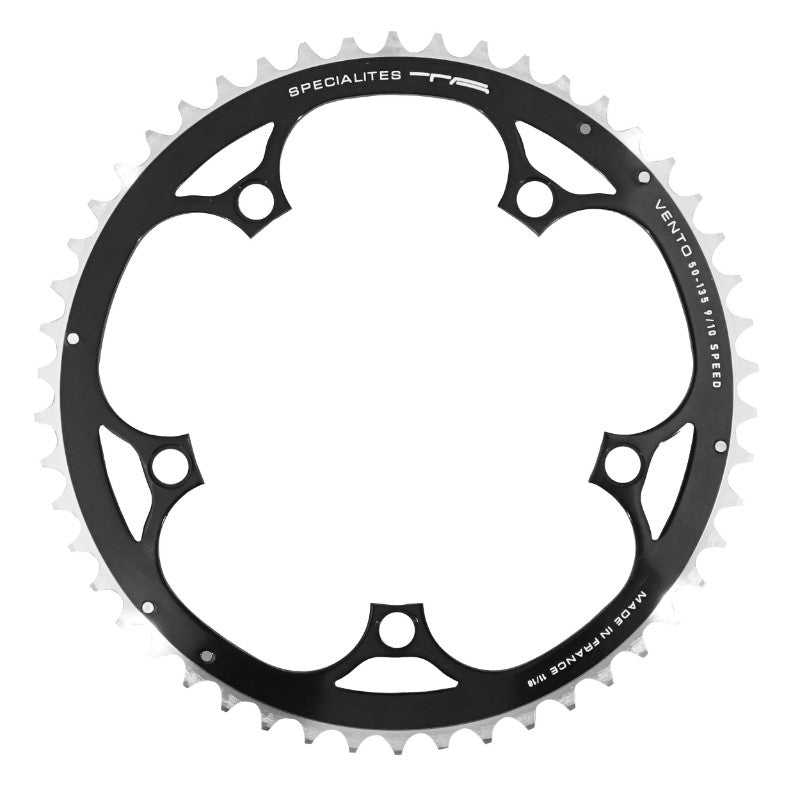Plateau Route 5 branches Ø 135 Ta Vento 50 dents Extérieur Noir Alu 7075 Type Campagnolo 9-10V.