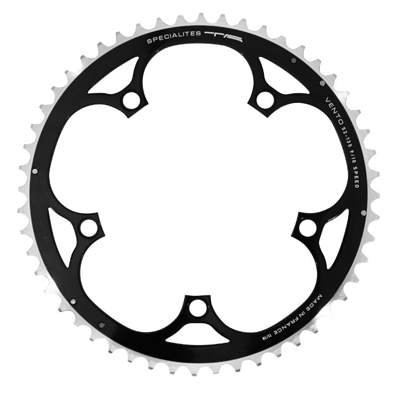 Plateau Route 5 branches Ø 135 Ta Vento 52 dents Extérieur Noir Alu 7075 Type Campagnolo 9-10V.
