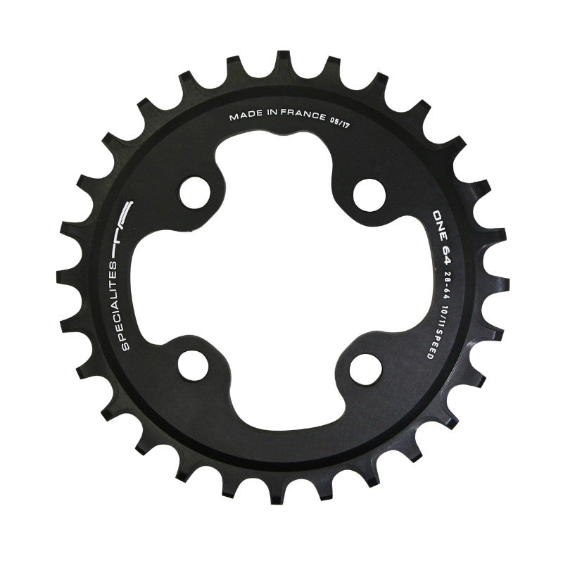 Plateau VTT 4 branches Ø 64 Ta One 28 dents Mono Noir Mat Alu Pour Shimano - Sram - Race Face - Fsa 10-11-12V. Narrow Wi